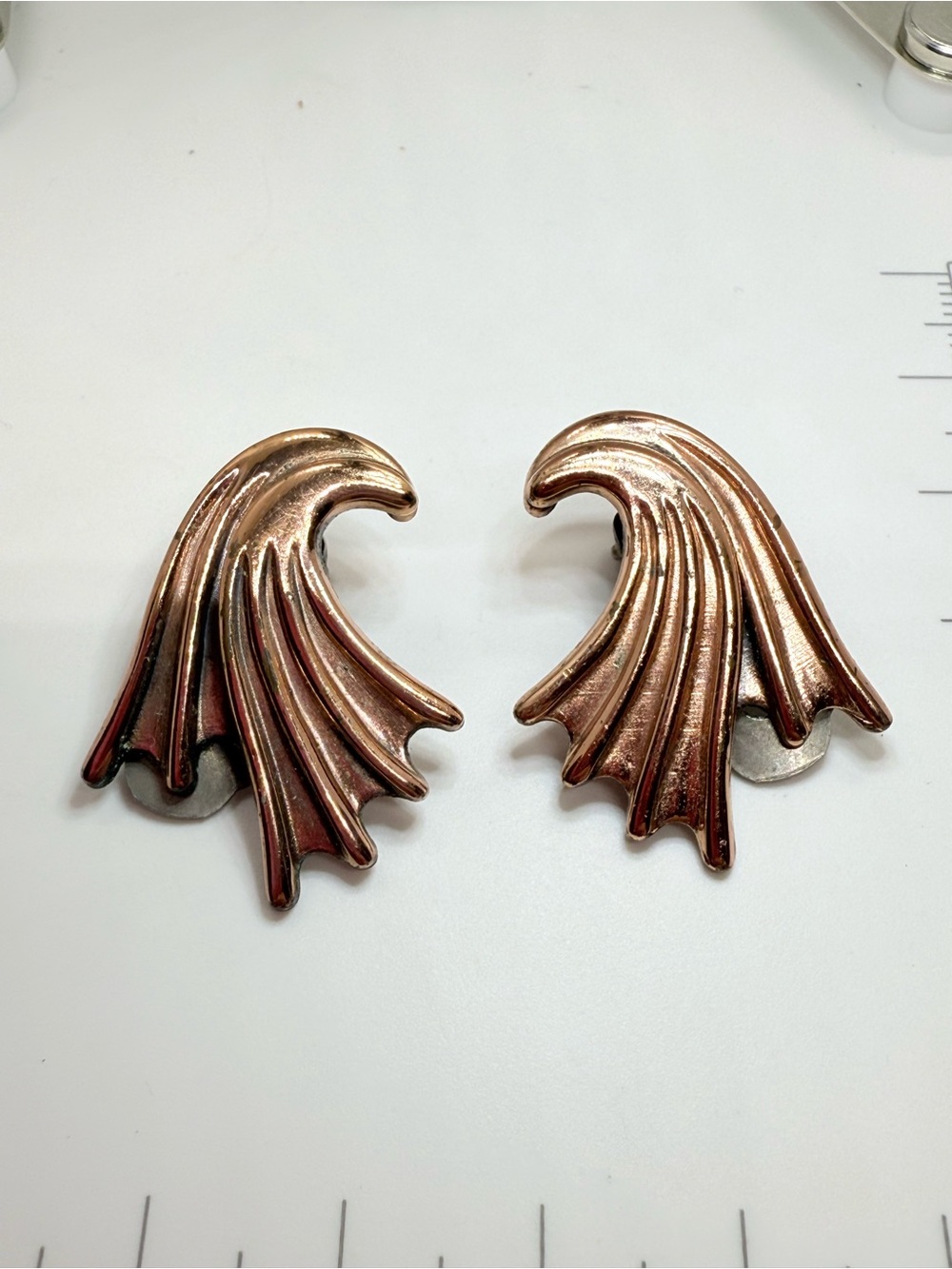 Vintage Renoir Copper Wing Clip-On Earrings MCM Modernist Statement
